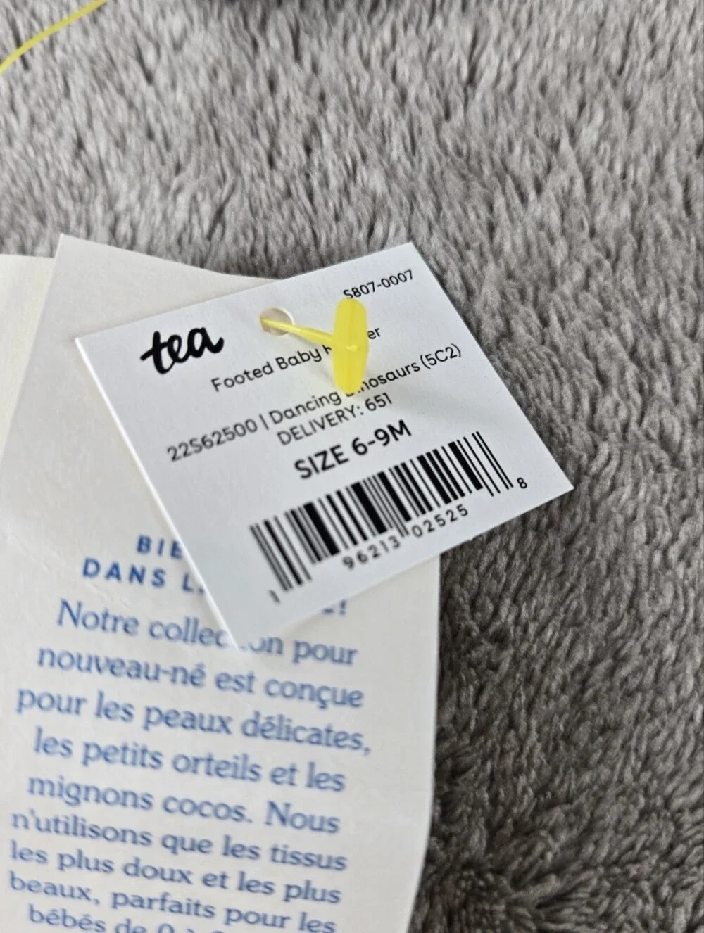 Tea Collection White Baby Sleeper PJ Footie with Dino Teal and Gray Prints 6-9 M